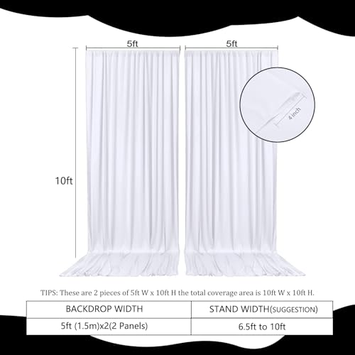 Image of 2 Panels White Backdrop Curtain, 10 x 10 Feet Polyester Background Curtains for Parties, Weddings, Baby Showers, Halloween, Christmas, Birthday Party Photoshoot Backdrop Curtains Decorations