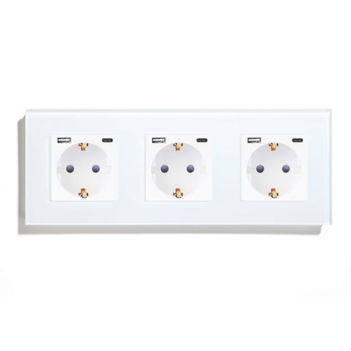 Triple prise - Blanc - USB A+C 20W - Verre cristal