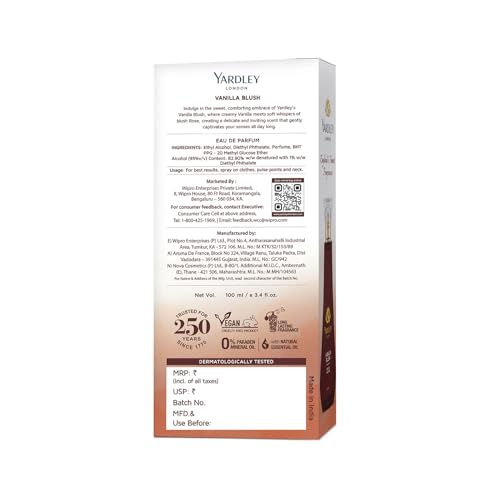 Image of Yardley London Vanilla Blush Eau De Parfum (EDP) for Women, 100ml - Natural Essential Oils, Sweet Gourmand Perfume | Vanilla & Rose Fragrance