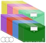40 Pack A4 Plastic Wallets - 8 Assorted Colours Plastic File Folders with 11 Holes, Transparent Document Envelopes Wallets with Snap Button and Label Pockets for Office, School, and Home Organization