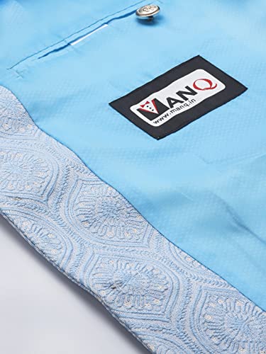 Image of MANQ Men's Sky Blue Woven Jaquard Silk Nehru Jacket