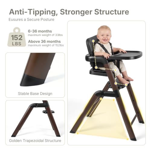 Image of Ezebaby High Chair for Babies Toddlers: Foldable Adjustable High Chairs with Removable Large Tray Easy-Clean Cushion Design Metal - Baby High Chair for Toddlers to Adult