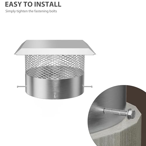 Garvee 10 Inch Round Chimney Cap with Mesh Screen, Stainless Steel Fireplace Flue Cap for Vent Pipes, All-Weather Chimney Top Protector by Garvee - Image 4