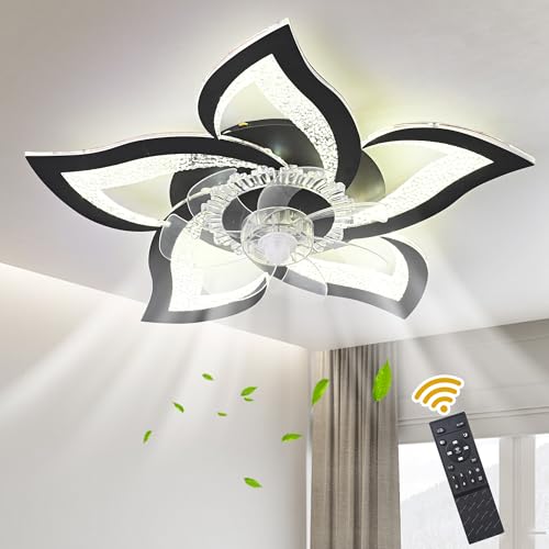Oninio Modernos Ventiladores de Techo con Luces, Ventilador LED Regulable con Velocidad de Viento Ajustable, Ventilador de Techo para Sala de Estar Dormitorio Cocina(negro)