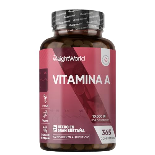Vitamina A 10000 UI - 365 Comprimidos Acetato de Retinol Vegano para 1 Año | La Vitamina A contribuye al mantenimiento normal de la vista (EFSA), Sin OGM