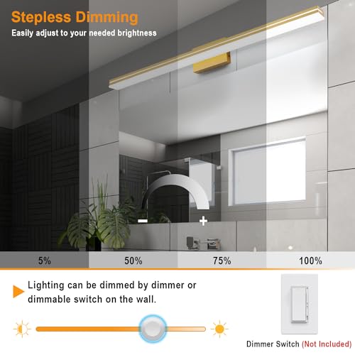 Image of SineRise LED Modern Bathroom Vanity Light Fixtures (48-Inch, 3000K /4000K /6000K, Dimmable), Gold Modern Acrylic Bathroom Wall Lighting Fixtures Over Mirror