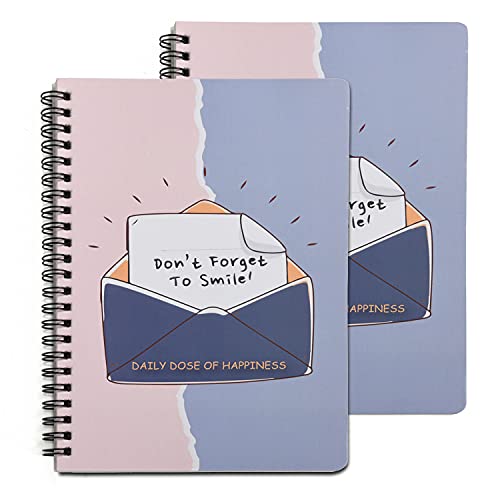 Image of Papboo A5 Handy, Easy to Carry,Don'T Forget to Smile Spiral Wiro Notebook Pack of Two : 100 GSM Natural Shade Paper, Dot Grid, 2 * 120 = 240 Pages, Journal, Diary, Gift