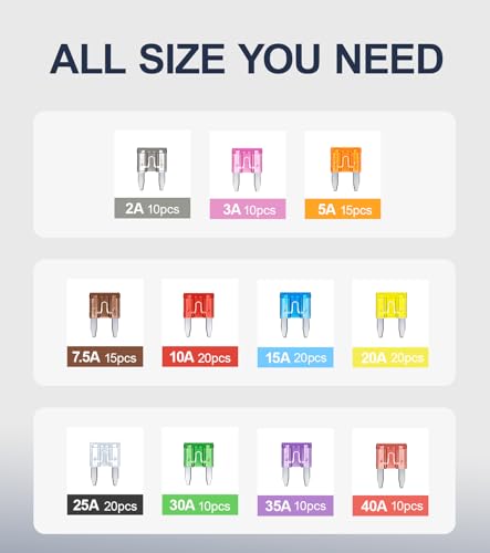 JOREST 160Pcs Car Fuse Kit - Replacement Fuses Assortment Kit for Car/RV/Truck/Motorcycle(2Amp 3A 5A 7.5A 10A 15A 20A 25A 30A 35A 40A) - Mini Blade Fuses Automotive + Auto Fuse Puller