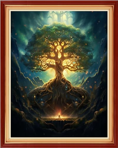 Image of Dimxvean Stamped Cross Stitch Kits,Cross Stitch Kits for Adults Beginners,Embroidery Kits Full Range of Cross Stitch Stamped Kits Needlepoint Kits Cross Stitch Patterns- Magic Tree 16x20 inch