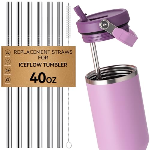 Image of Metal Straws for Stanley IceFlow 40 oz Flip Straw Lid Tumbler, Stainless Steel Replacement Straws for Ice Flow 40oz Cups