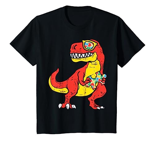 Enfant Trex Dinosaur Dino Puzzle Kids Autism Awareness Toddler Boys T-Shirt