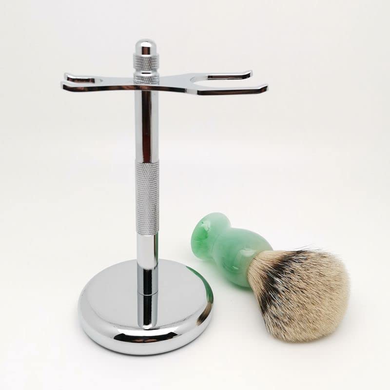 Soporte de maquinilla de afeitar práctico de acero inoxidable para hombre, soporte para cepillo de afeitar de pelo de tejón plateado masculino, juego de afeitado perfecto de moda