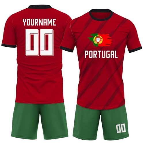 Generic Custom Portugal Soccer Jersey Men Women Kids Youth, Personalized Athletic Shirts with Name Number Logo, Red Soccer Shirt Set