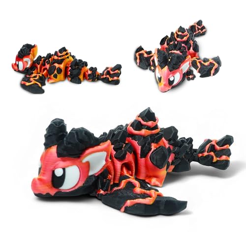 Mivi Collection Articulated Dragon – 3D Printed Mythical Creature Gift, Posable Jointed Companion, Collectible Detailed Shelf or Desk Decoration - for Adults (Firescale Lava Dragon)