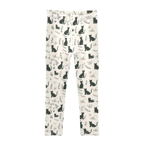 senya Girls Printed Leggings Yoga Pants Black Kitten Bow Pattern for Kids in 4t to 10 Years, 4T2