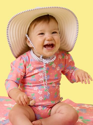 Image of RuffleButts Baby Girls UPF 50+ Sun Protection Floral Printed Long Sleeve One Piece Rash Guard Swimsuit with Zipper