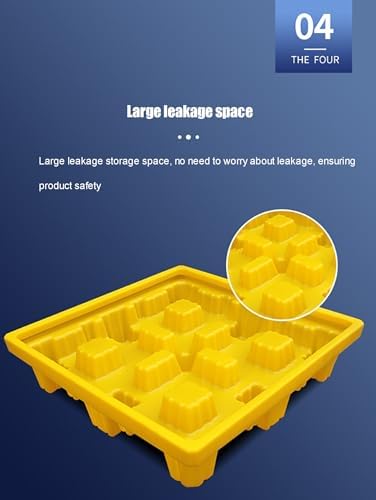 Drum Containment Spill Pallet, Leakproof Tray with Top Grates, Modular Spill Prevention for Oil Tanks and Drums，490x355x95mm