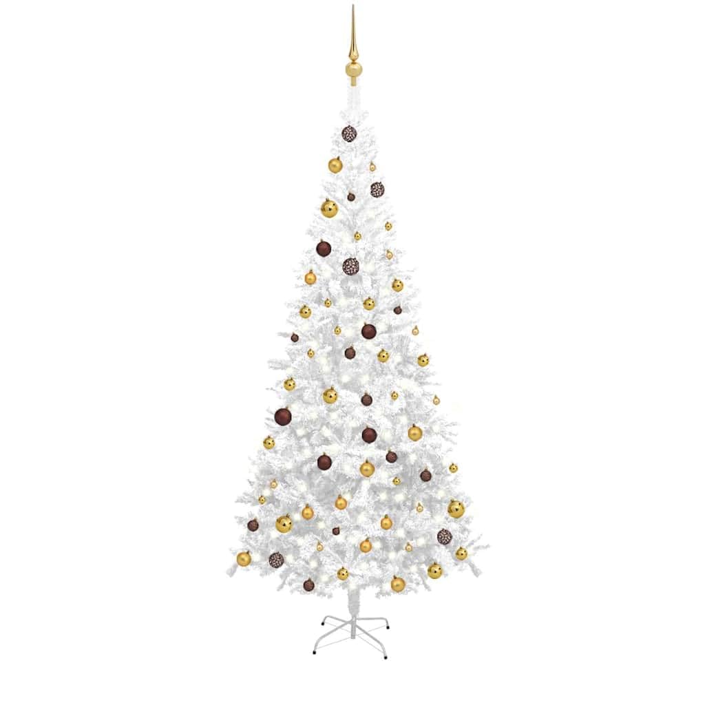 Árbol de Navidad de 240 cm artificial decorado con luces led y bolas blancas estacionales