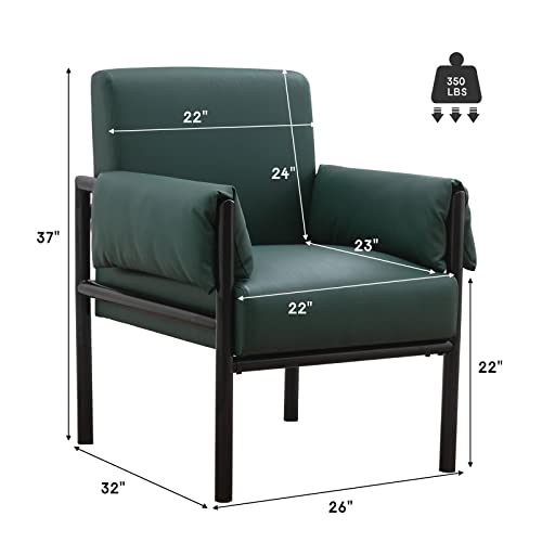 Bonzy Home Pu Leather Mid Century Modern Accent Chair Set Of 2, Retro Metal Framed Armchairs With Extra Soft Backrest And Cushion, Modern Reading Arm Chair For Living Room Office Bedroom, Dark Green #TOP1