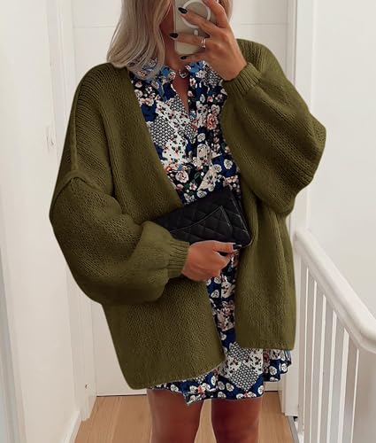 Image of PRETTYGARDEN Womens Oversized Cardigan Sweaters 2026 Fall Long Lantern Sleeve Knit Open Front Lightweight Sweater
