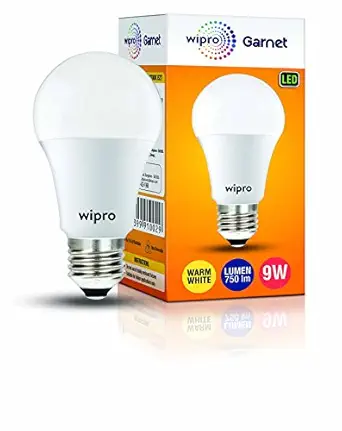 Wipro Polycarbonate Garnet Base E27 9-Watt Led Bulb (Warm White)