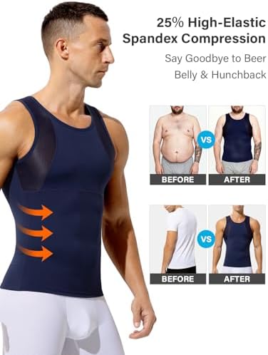 Casey Kevin Compression Tank Top Men Hide Gynecomastia Shapewear, 4 Pack - 5