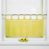 Delien Uni Scheibengardine Voile Bistrogardinen mit Schlaufen Küche Kurzstore Einfarbige Transparente Kurzgardine Cafe Stores Gardine Kurzer Vorhang BxH 145x60cm,Gelb