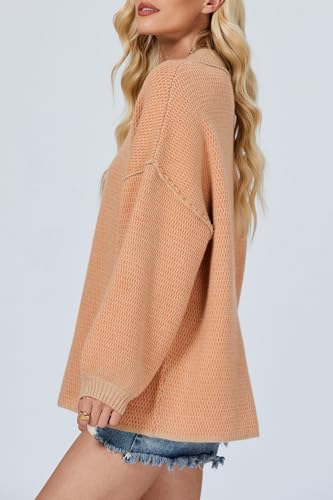 D-Sun Women's Oversized Sweater V Neck Cable Knit Pullover Casual Elegant Ribbed Drop Shoulder Sweater Jumper2