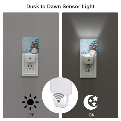 Image of Snow Gnome Trees Christmas LED Plug-in Night Lamp 2 Piece Set, Auto Sensor Nightlights Set of 2 for Bedroom Bathroom