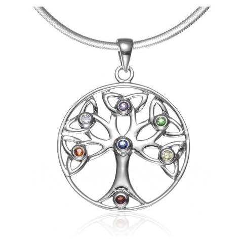 CHUVORA 925 Sterling Silver Celtic Knot Trinty Tree of Life Seven (7) Chakras Pendant Necklace, 18 inches Cover