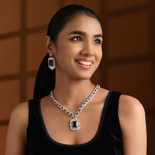 Image of I Jewels Gold Plated Stylish Design Crystal Diamond Necklace & Earrings Jewellery Set for Women