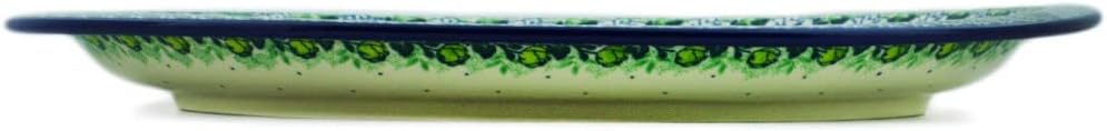 Polmedia Polish Pottery Platter 17-inch - Green Flora Pattern Handmade in Boleslawiec Poland by Ceramika Artystyczna + Certificate of Authenticity