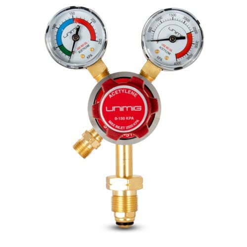 UNIMIG Twin Gauge Acetylene Gas Regulator, Welding Flow Meter Mig Acet Welder ACET-REG UNI-FLAME