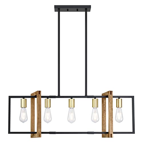 Doraimy Lighting Farmhouse Rustic 5 Light Gold Chandelier Kitchen Island Dining Room Light Fixture Hand Painted Natural Rubber Wood Lantern Cage Frame Black Finish For Hallway Dining Room Bedroom #TOP1