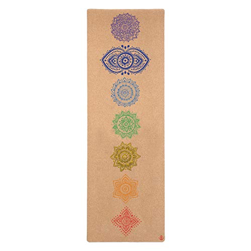 Chakra Cork Yoga mat – Artist Designed, Premium eco Friendly mats, Non Slip, Non Toxic, Great for Regular & Hot Yoga, Pilates and Work Out (72 inch x 24 inch x 3mm Thick)