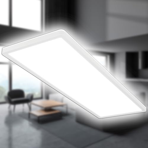 B.K.Licht - LED Deckenlampe mit indirektem Licht Flach Neutralweißes Licht IP44 Panel LED Lampe Deckenleuchte Badezimmer Lampe Wohnzimmerlampe Küchenlampe 58x20x3 Weiß