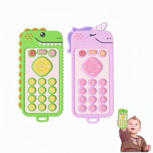 2 Pack ToiyBosm Baby Teething Toys for Babies 3m+，Silicone Teethers for Babies 3-12 Months，Cellphone Baby Teething Toys，Sensory Toys，Baby Chew Toys，Toddler Infant Newborn Baby Gift (Purple+Green)