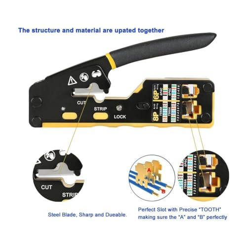 Herramienta de engarzado RJ45 con estructura de acero templado para cables Cat5e y Cat6 3