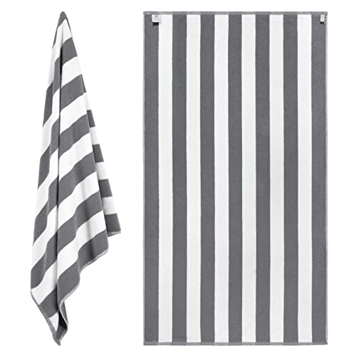 White Classic Beach Towels Oversized Cabana Stripe Cotton Bath Towel Large - Luxury Plush Thick Hotel Swim Pool Towels For Adults Super Absorbent Quick Dry - 35X70 Grey [2 Pack] #TOP24