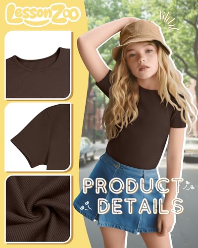 3 Pack Girls Short Sleeve Tops Ribbed Knit Crew Neck Shirts Basic Solid Tees Slim Fit Casual T-Shirt Size 5-14 - Image 6