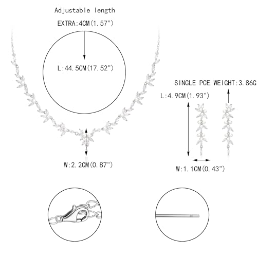 Image of White Faux Pearl Leaf Vine Bridal Cubic Zirconia Jewelry Set for Women