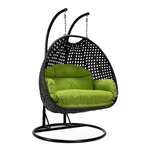 Image of Double Seater Hammock Swing Chair with Stand & Cushion | Heavy Duty Powder Coated Steel Frame | Outdoor Indoor Hanging Swing for Patio Balcony Garden Terrace Living Room (Black-Light.Green)