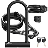 Sportneer Bike Lock: Heavy Duty Bike U Lock with 6ft Security Steel Cable - 18mm Shackle Bicycle U-Locks with Keys and Sturdy Mounting Bracket for Road Mountain Bike Bicycle, Size 11.5''x6.25''