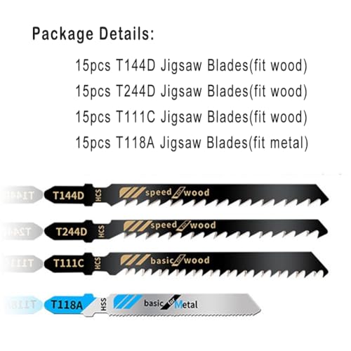 60Pcs Assorted T-Shank Jigsaw Blades