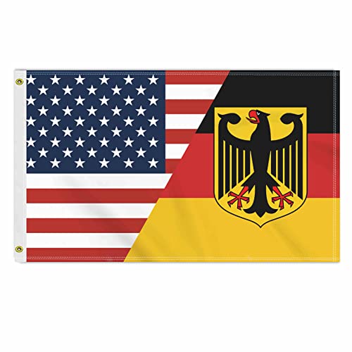 3×5 FT USA German Flag, Large 150D America Germany Coat of Arms Outdoor Banner,Double Side Printing Deutschland Eagle Hawk Decor For Patio Garden With Brass Gromment