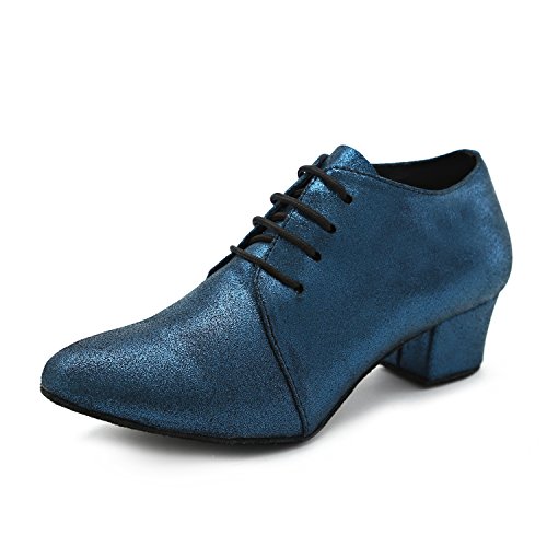 Minishion Gl229 Women's Lace-Up Blue Glitter Leather Latin Tango Ballroom Dance Shoes Evening Prom Pumps 8 Us #TOP21