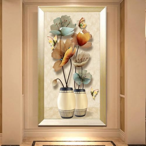 Kit Broderie Diamant Carré 30x60cm - Vase de Fleurs et Papillons pour Adulte