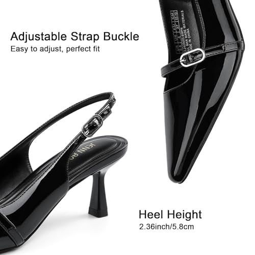 JENN ARDOR Slingback Low Kitten Heels for Women Dress Shoes Pointed Closed Toe Stiletto Sandals Bridal Wedding Party Office Work Pumps