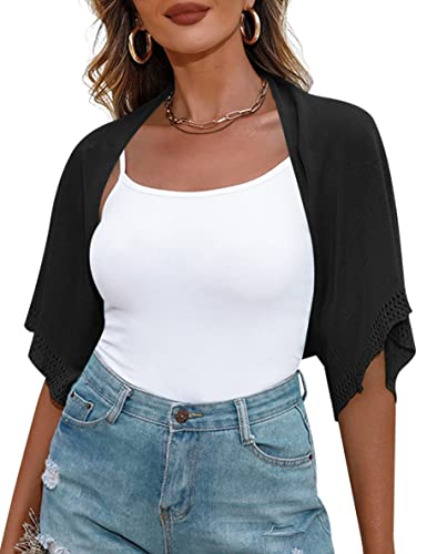 Totatuit Women's Short Sleeve Bolero Shrug for Dresses Open Front Knit Cropped Cardigan Loose Sheer Cardigan Sweater