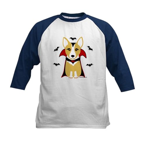 CafePress Count Corgi Vampire Kids Baseball Jersey Kids Cotton Baseball Jersey, 3/4 Raglan Sleeve Shirt Navy/White